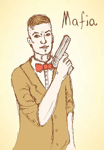 Vector illustration of Sketch fancy mafia in vintage style