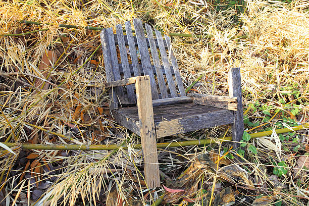 istock Chair on a path in the woods 466468885
