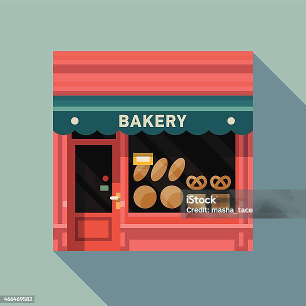 Retro Style Local Bakery Pink Facade Stock Illustration - Download Image Now - Bakery, 2015, Architecture