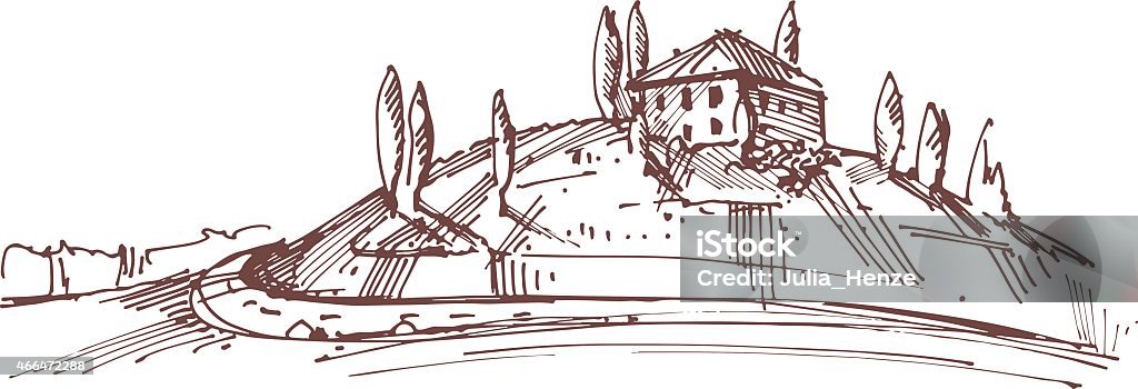 Hand drawn illustration of an Italian house on hill Italy stock vector