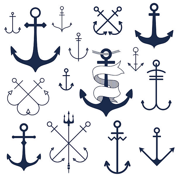 набор из якорей - tattoo sea symbol nautical vessel stock illustrations