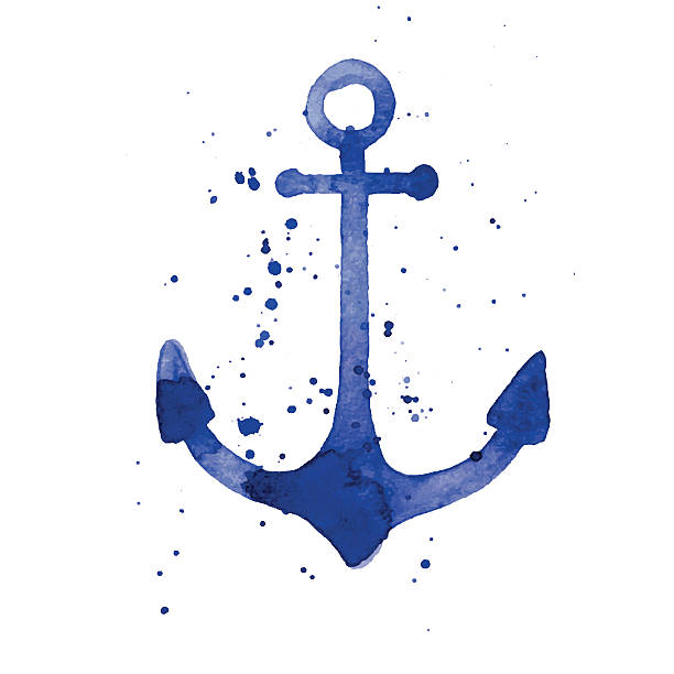 ilustrações de stock, clip art, desenhos animados e �ícones de ilustração em aquarela de uma âncora - nautical vessel pattern rope tattoo