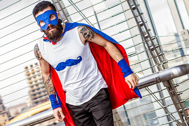 istock Hipster superhero in action 466476066