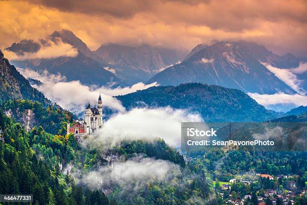 Wideview Of Magnificent Neuschwanstein Castle In Mountains Stock Photo - Download Image Now