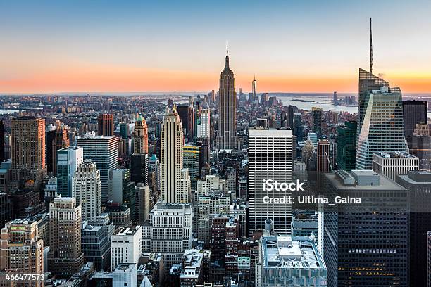 New York Skyline At Sunset Stock Photo - Download Image Now - Empire State Building, Architecture, Built Structure