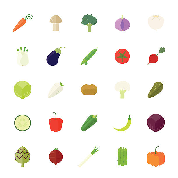 ilustrações de stock, clip art, desenhos animados e ícones de produtos hortícolas flat design icon set vector - cauliflower white backgrounds isolated