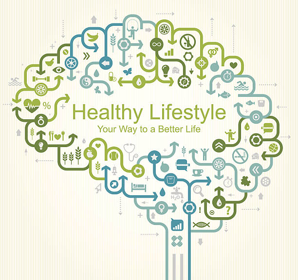 뇌 건강한 생활 지도 - wellbeing healthy lifestyle sign healthy eating stock illustrations