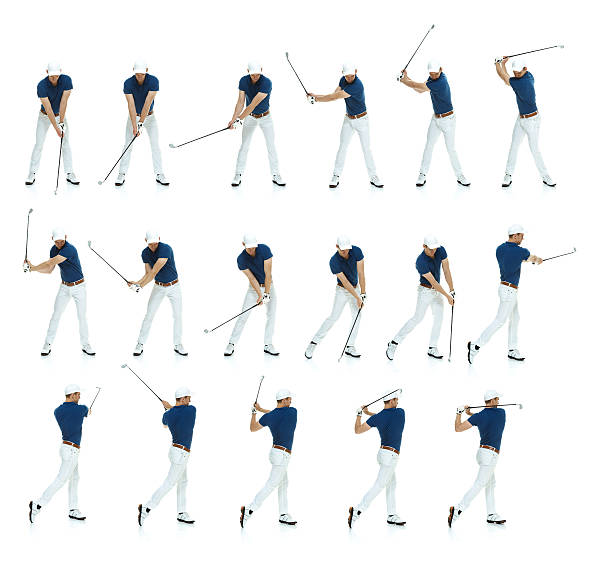 Multiple shots of a golfer's swing stock photo