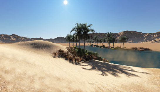 Oasis in the desert made in 3d software