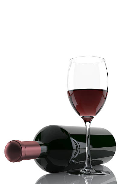 istock Glass of red wine and a bottle isolated over white 466482364