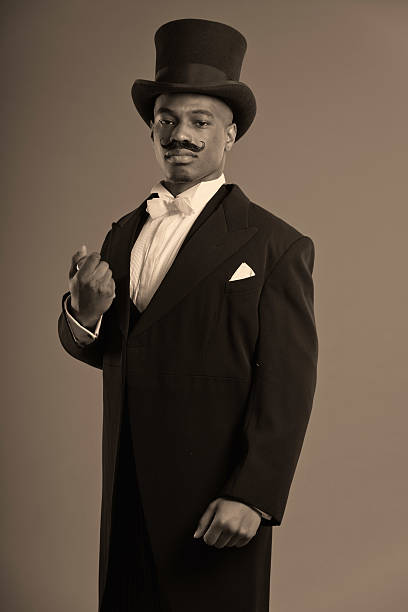 istock Retro afro american dickens scrooge man with mustache. 466482749