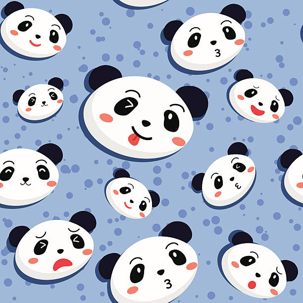 ilustraciones, imágenes clip art, dibujos animados e iconos de stock de panda patrón sin costuras azul - winking bizarre black and white animal