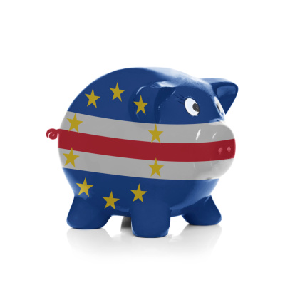 Piggy bank with flag coating over it isolated on white - Cape Verde