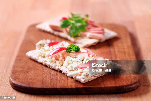 Crispbread With Blue Cheese And Pate Stock Photo - Download Image Now - Appetizer, Blue Cheese, Breakfast
