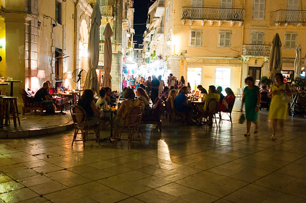 Nightlife in Kerkyra town, Corfu island, Greece. stock photo