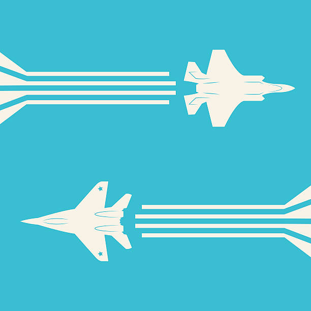 Jet fighter aircrafts Jet fighter aircrafts flying on sky for your design air force stock illustrations