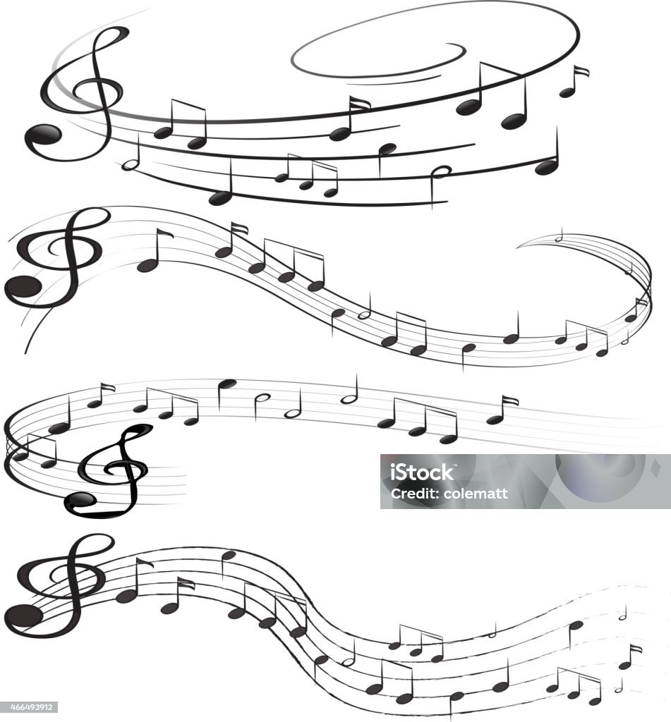 Design of musical notes drawn out on an empty sheet Four set of music notes 2015 stock vector