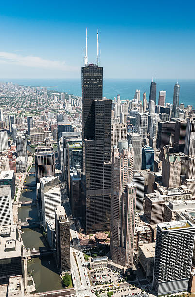 Flying by the Sears Tower in Chicago. 