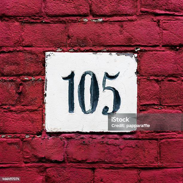 House Number 105 Stock Photo - Download Image Now - 2015, Black Color, Brick