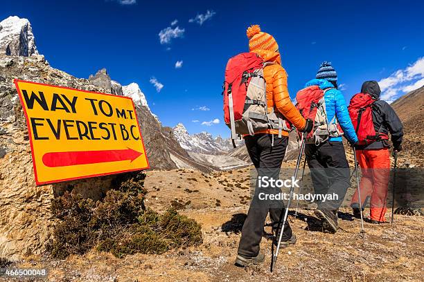 Group Of Trekkers On The Way To Everest Base Camp Stock Photo - Download Image Now - Mt. Everest Base Camp, Mt. Everest, Nepal