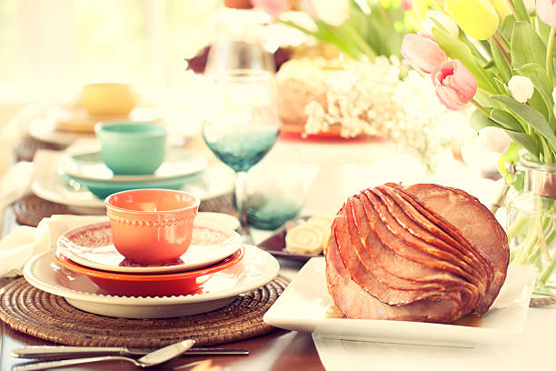 istock Elegant Easter and special occasion dining brunch with ham 466500264
