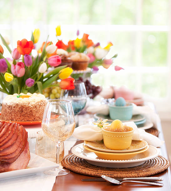 istock Elegant Easter and special occasion dining brunch with ham 466500268