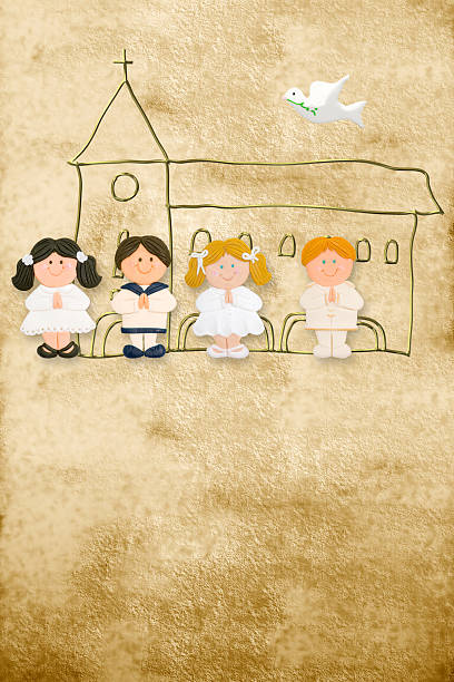 istock vertical card first communion, happy children 466500656