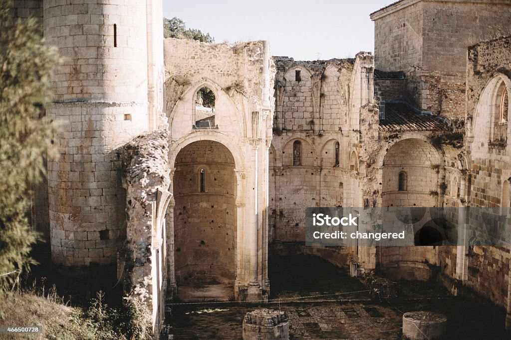 The monastery of San Pedro de Arlanza, spain Outside The monastery of San Pedro de Arlanza in Burgos, spain Monastery Stock Photo