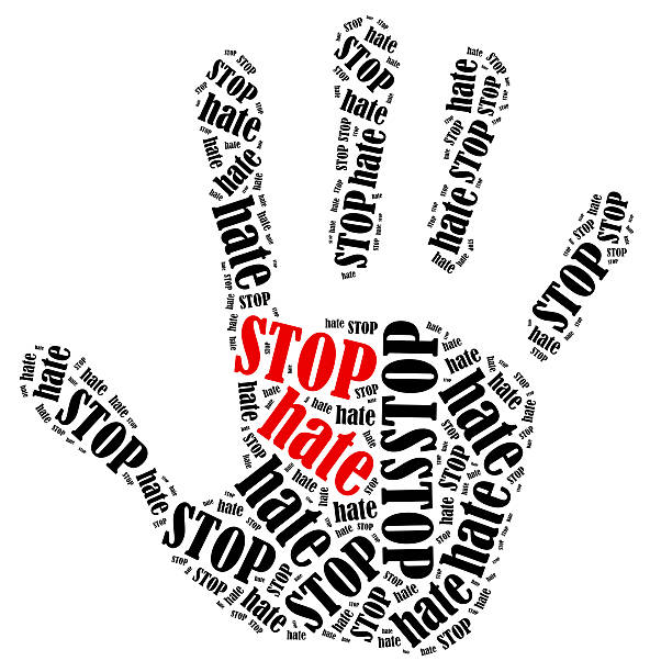 Word cloud illustration in shape of hand print showing protest. Stop hate. Word cloud illustration in shape of hand print showing protest. furious stock pictures, royalty-free photos & images
