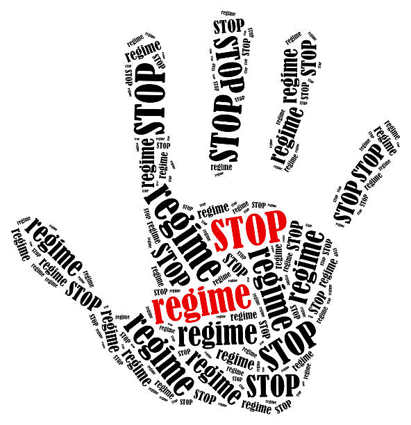 istock Word cloud illustration in shape of hand print showing protest. 466502488
