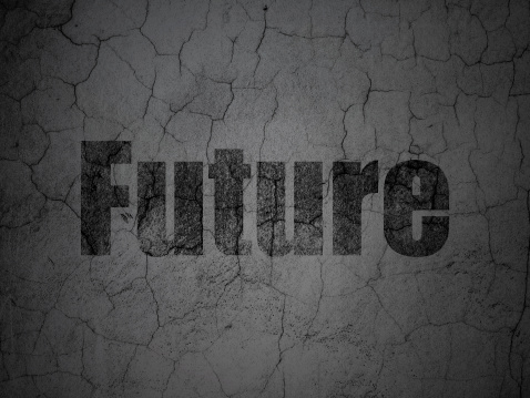 Timeline concept: Black Future on grunge textured concrete wall background, 3d render