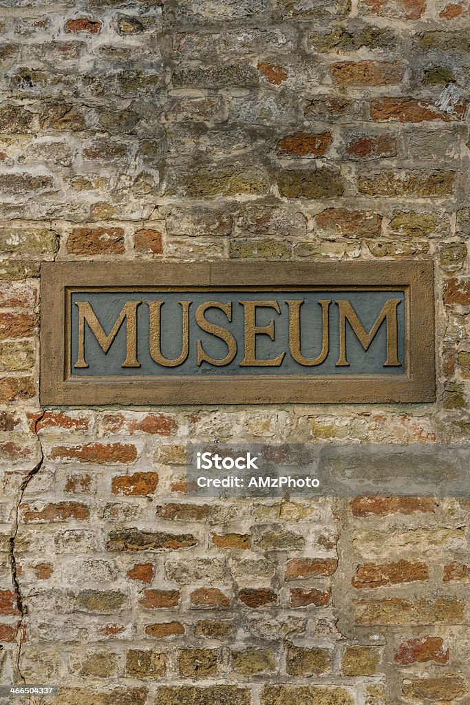 Museum on Brick Vintage metal museum sign inlaid in a brick wall Frame - Border Stock Photo