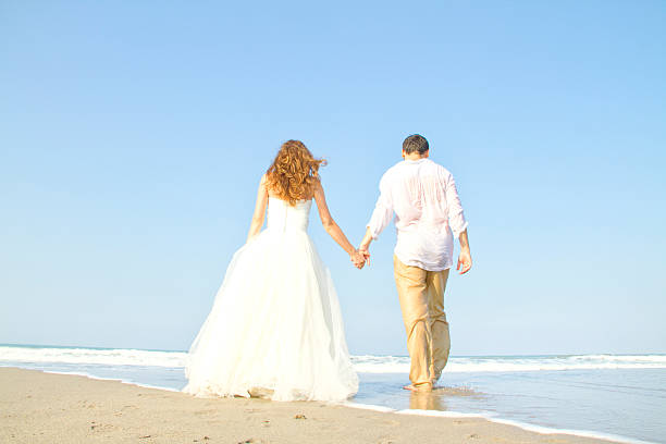 istock Bride and groom at beach 466504920