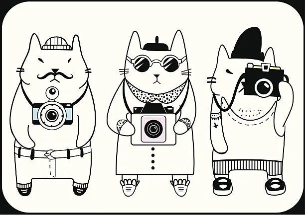 Vector illustration of cute cats photographers