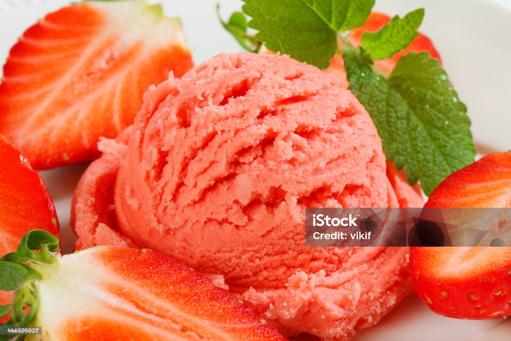 Strawberry sherbet Scoop of strawberry ice cream Dessert - Sweet Food Stock Photo