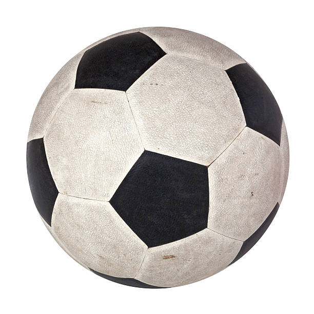 istock Old football in classical pattern skin black and white 466505235