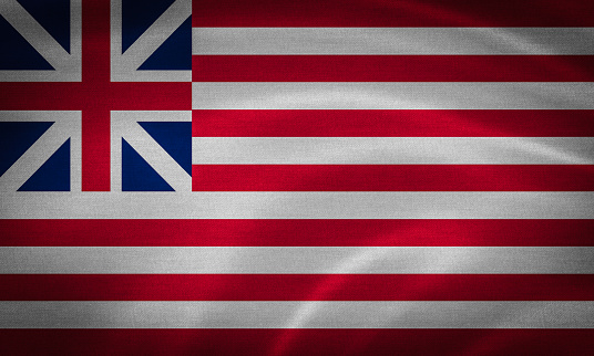 Flag of usa 1776-1777 waving with highly detailed textile texture pattern