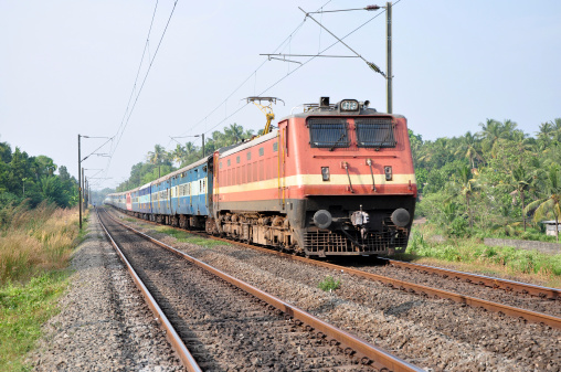 An Indian passenger train in Kerala, India.