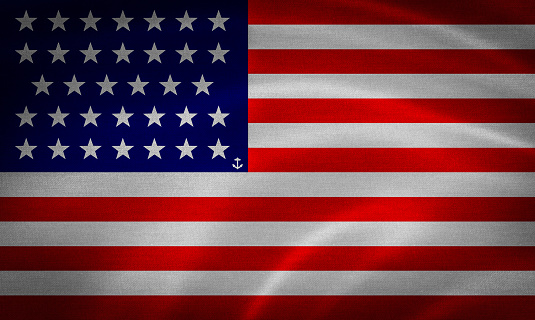 Flag of usa 1861-1864 waving with highly detailed textile texture pattern