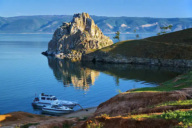 Cape Burhan and Shaman Rock on Olkhon Island at Baikal Lake in the morning, Russia