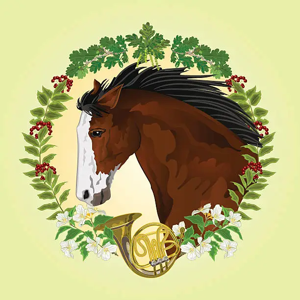 Vector illustration of Dark brown horse hunting theme vector