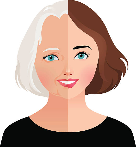 ilustrações, clipart, desenhos animados e ícones de conceito de beleza e rejuvenescimento da pele envelhecimento - face lift illustrations