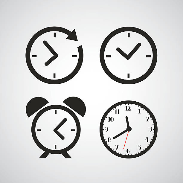 time icons with different time periods in black - saat yelkovanı illüstrasyonlar stock illustrations