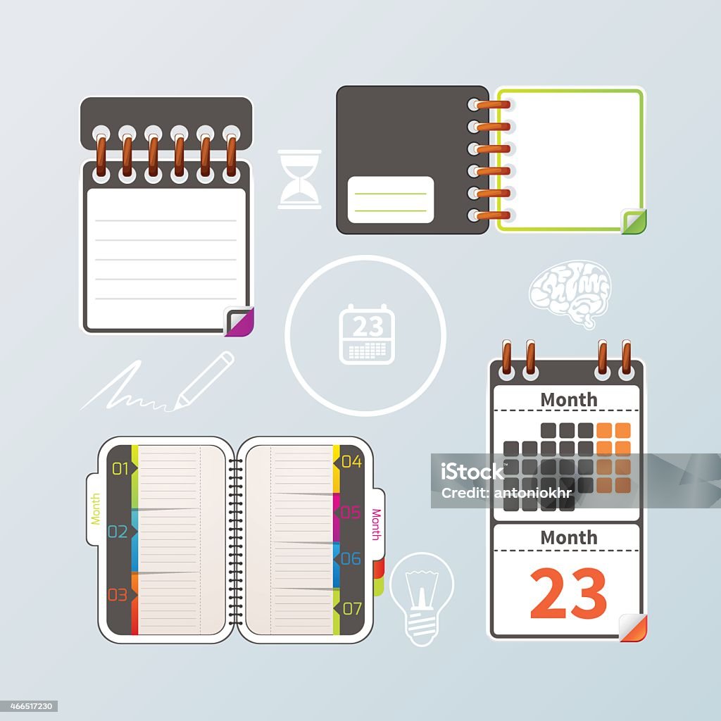 Colorful Notebook And Calendar Set Stock Illustration Download Image