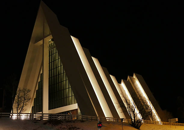 istock Illuminated Arctic Cathedral in Tromso at night ,Norway 466519554