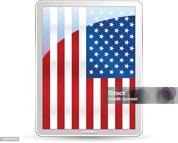 Tablet Pc Illustration On White Background With American Flag Stock Illustration - Download Image Now