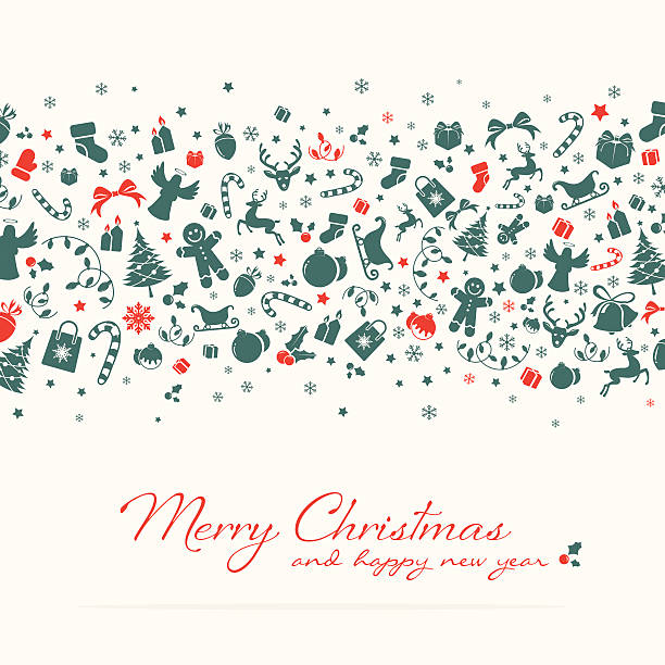 ilustraciones, imágenes clip art, dibujos animados e iconos de stock de fondo de navidad rojo y verde con iconos - christmas deer christmas decoration tree
