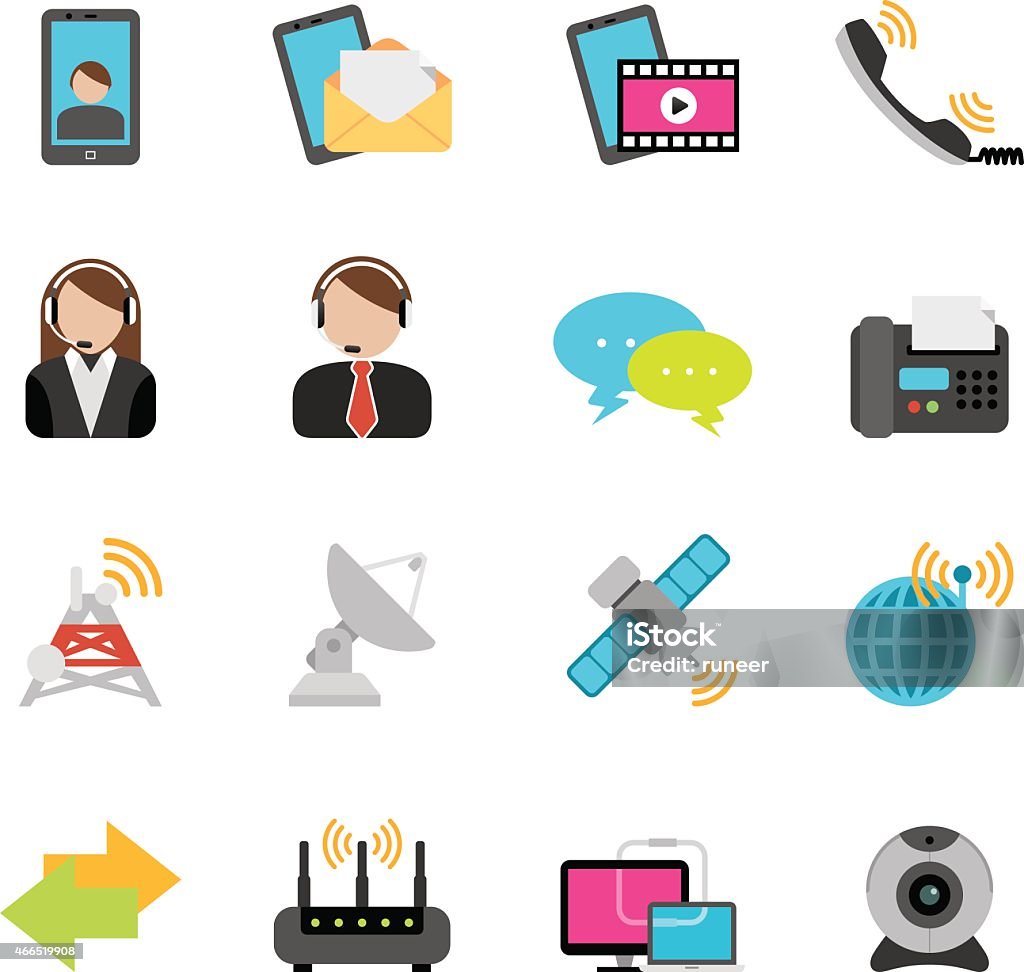 Flat Telecommunication and Networking icons | Simpletoon series Simple, flat, cartoon style telecommunication and networking icon set for your web page, interactive, presentation, print, and all sorts of design need. 2015 stock vector