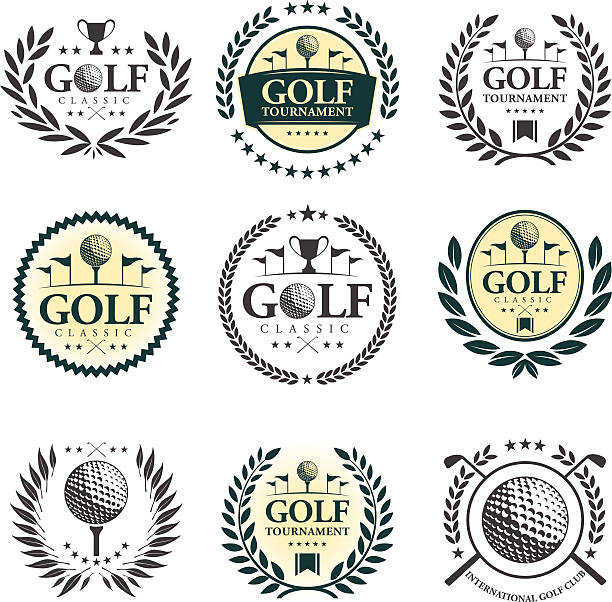 ilustraciones, imágenes clip art, dibujos animados e iconos de stock de emblema de golf tournament - golf copy space professional sport sport