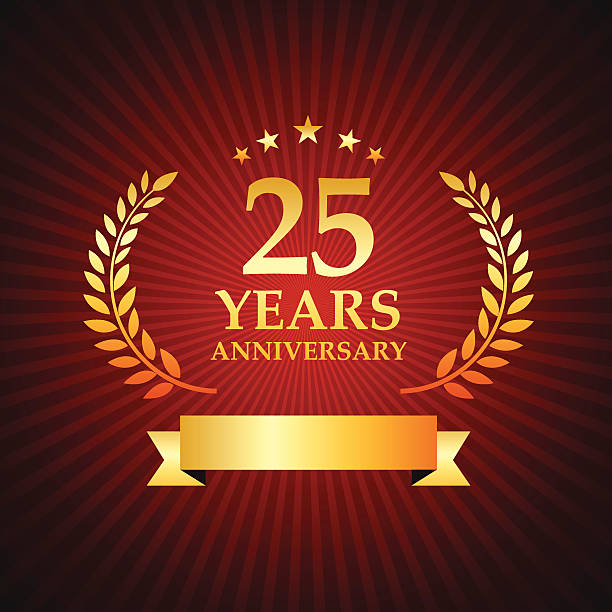 Vector of golden anniversary emblem for 25 years. 